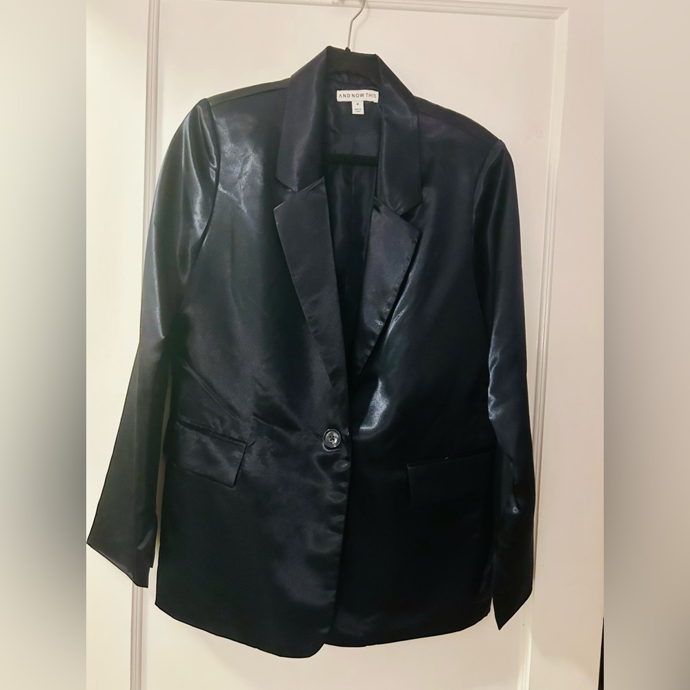 Black Satin Single-Button Blazer